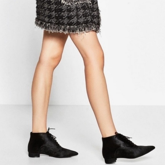 “ZARA” Cow Fur & Leather Lace Up Booties - Picture 1 of 16